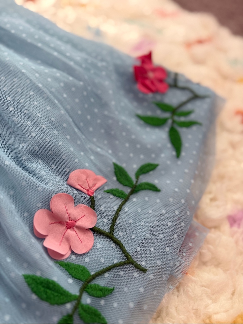 Mini Boden Light Blue Floral Embroidered Tulle Dress for Kids size 7-8 - Picture 3 of 5